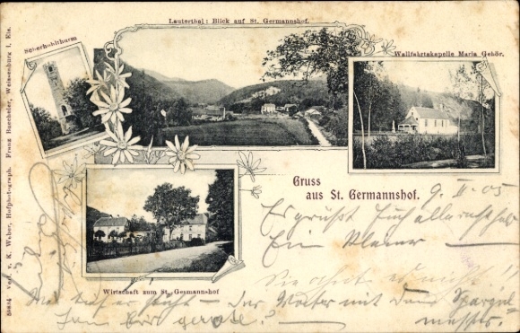 Ak Sankt Germanshof Bobenthal, Wallfahrtskapelle Maria Gehör, Lautertal, Wirtschaft, Turm
