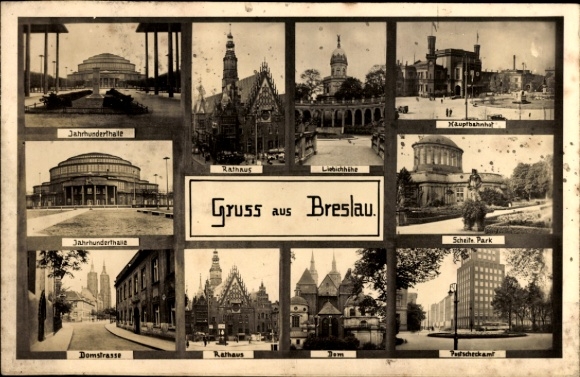 Postcard Wrocław Breslau Silesia, Ring, Town Hall, Centennial Hall, Main Station