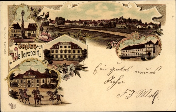 Chromo-Litho Wallerstein in Swabia, riding school, Josephinum, general view