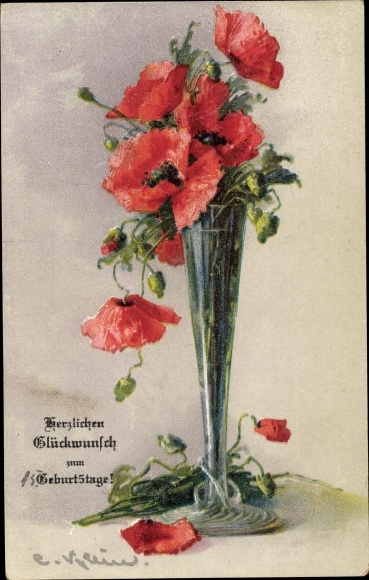 Artist Postcard Klein, Catharina, Poppies in a Vase, Still Life