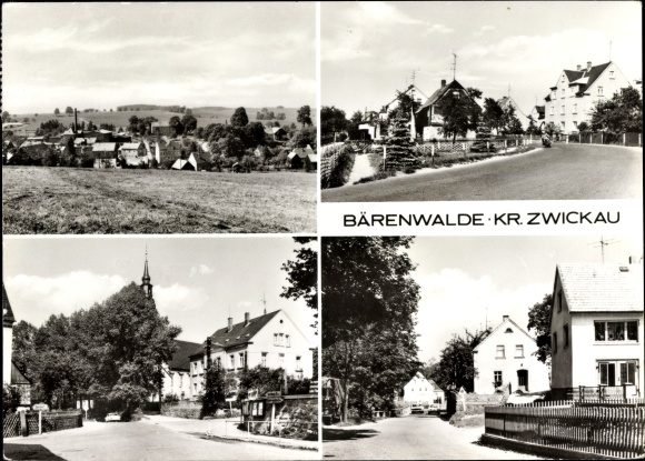 Postcard Bärenwalde Crinitzberg in Saxony, panorama, street section
