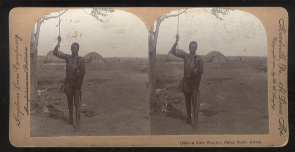 Stereo Photo Natal, South Africa, Zulu warrior