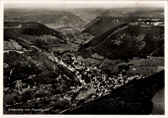 Postcard Wiesensteig in Württemberg, aerial photograph
