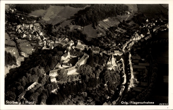 Postcard Stolberg in the Harz, aerial photograph