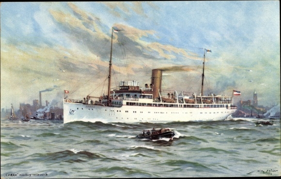 Artist PC Stöwer, Willy, HAPAG steamer Cobra, seaside resort service