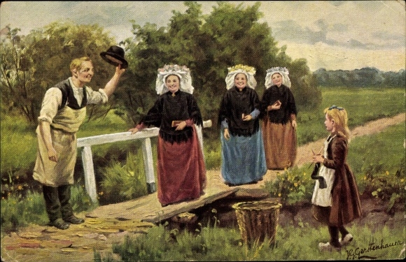 Künstler Ak Gerstenhauer, Johann Georg, Niederländisches Motiv, Frauen in Tracht