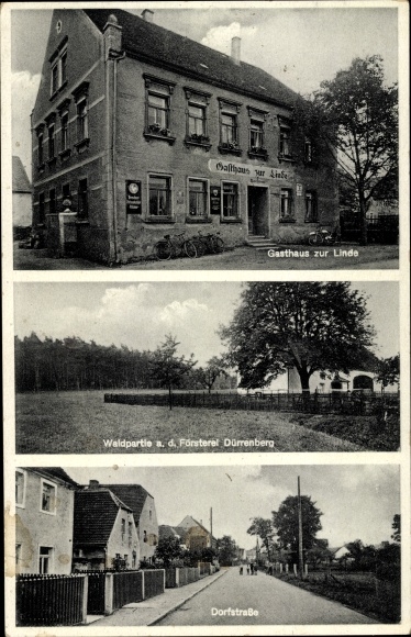 Ansichtkaart Laas Liebschützberg in Saksen, Gasthaus zur Linde, bosbouwafdeling Dürrenberg, Dorfstrasse