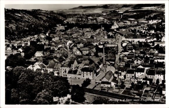 Postcard Merzig an der Saar, aerial photograph