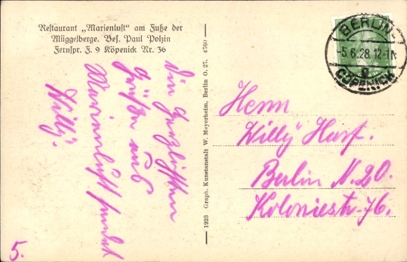Postcard Berlin Köpenick, Restaurant Marienlust at the Müggelberge on the Langen Berg