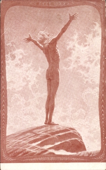 Art Nouveau artist Postcard Fidus, prayer of light
