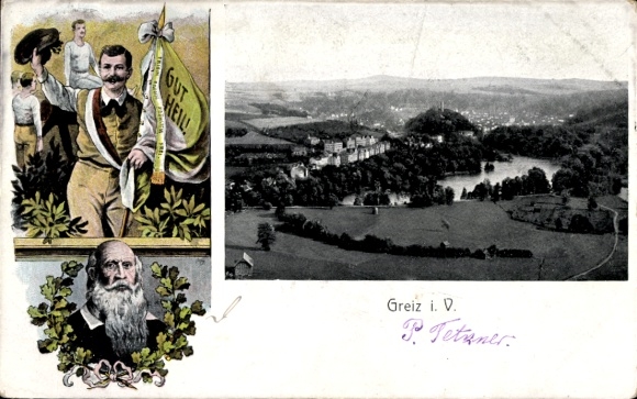 Ak Greiz im Vogtland, Gesamtansicht, Gut Heil