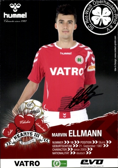 Autogrammkarte Fußballer Marvin Ellmann, Rot-Weiss Oberhausen, Autogramm