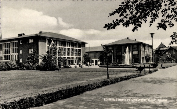 Postcard Lünen in Westphalia, public baths, Astoria Lichtspiele