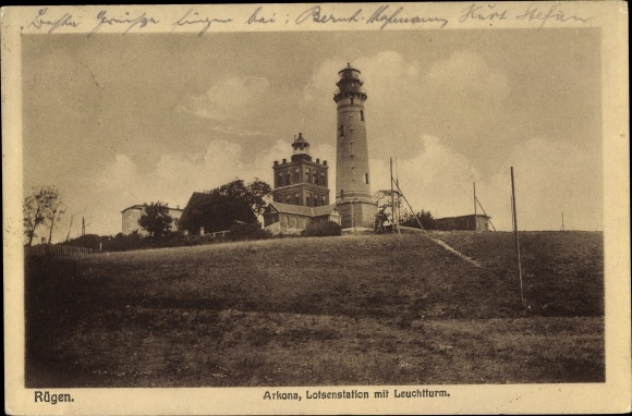 Postcard Arkona Putgarten on Rügen, pilot station with lighthouse