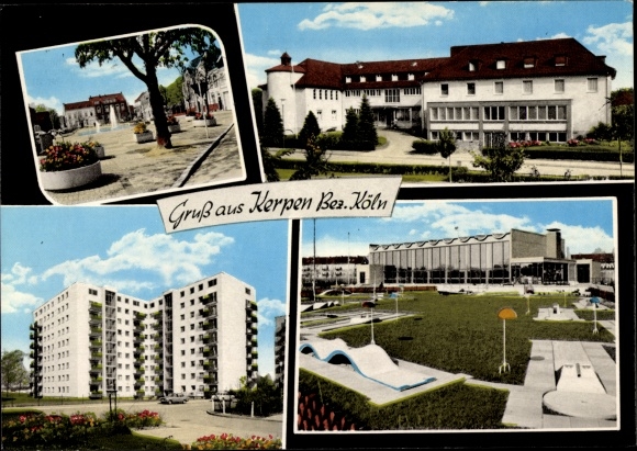 Postcard Kerpen in the Rhein Erft district, square, miniature golf course, building, skyscraper