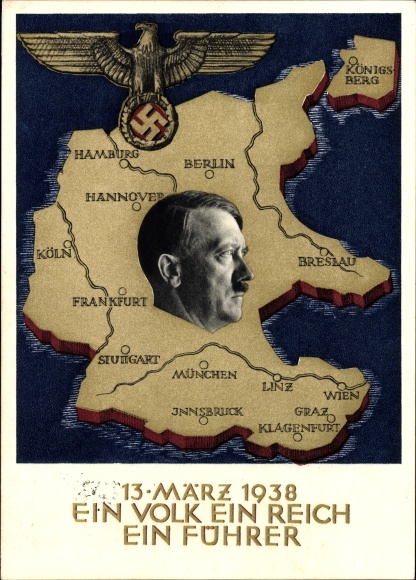 Postal stationery PC small, one people, one empire, one leader, annexation of Austria in 1938, Greater Germany