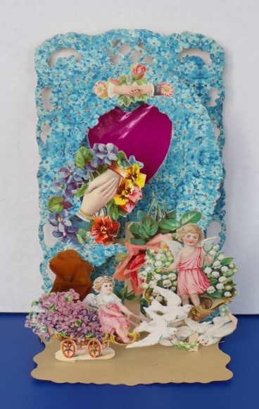 Backdrop card 3D wafer standee, congratulations, angels, doves, flowers, forget-me-nots