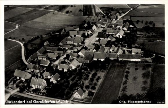Postcard Järkendorf Prichsenstadt in Lower Franconia, aerial view of Järkendorf, houses, typical Franconian