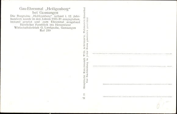 Postcard Gensungen Felsberg in northern Hesse, Inn Zum Heiligenberg, Edertal