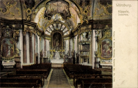 Postcard Würzburg am Main Lower Franconia, Käppele, interior, church space, benches, altar