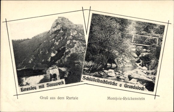 Ak Montjoie Reichenstein in der Eifel, Erresley mit Stauwerk, Schlüsselbachbrücke am Gundsloch
