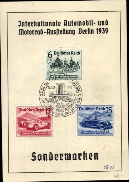 Stamps Postcard Int. Automobile and motorcycle exhibition Berlin 1939, Deutsche Bank, savings book