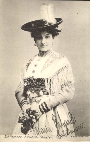 Postcard actress Maria Ehrhardt, portrait, Schlierseer Bauern Theater, autograph