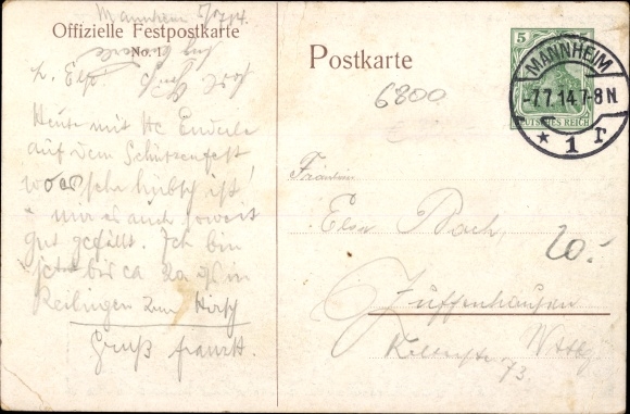 KP pocztowa Mannheim w Badenii, 27. Związek Strzelecki, Związek Strzelecki, 1914