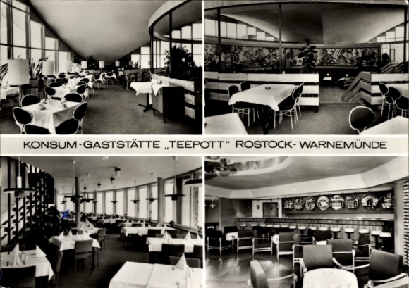 Postcard Ostseebad Warnemünde Rostock, Konsum Restaurant Teepott