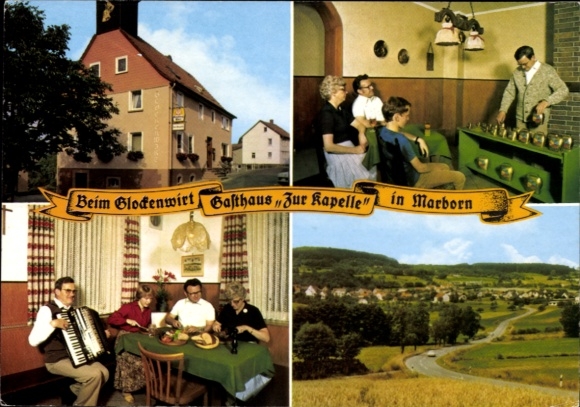 Ak Steinau an der Straße Hessen, Marborn, Gasthaus zur Kapelle - Glockenwirt, Akkordeon, Gastraum
