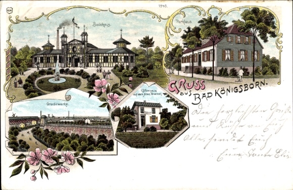 Chromo-Litho Königsborn Unna in the Ruhr area, bathhouse, parking garage, graduation towers