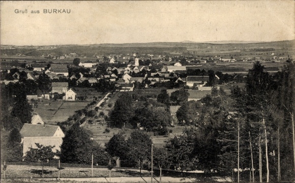 Postcard Burkau in Saxony, greeting from a landscape view, many houses and trees, rural idyll