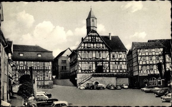 Postcard Sontra in Hesse, street section with a view of the town hall