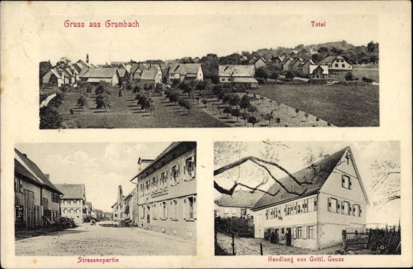 PC Grunbach Engelsbrand Black Forest, general view, street section, Gottl commercial building. Gauss