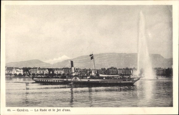 KP Genève Miasto Genewa, La Rade et le Jet d'eau, parowiec wiosłowy Aigle