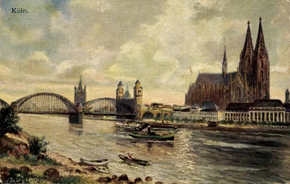 Postcard Cologne on the Rhine, Bridge, Cathedral