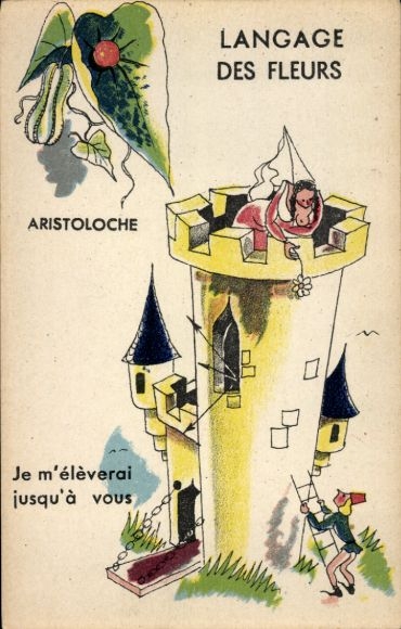 Artist Postcard Language of Flowers, Fairy Tale, Tower, Pipe Flowers
