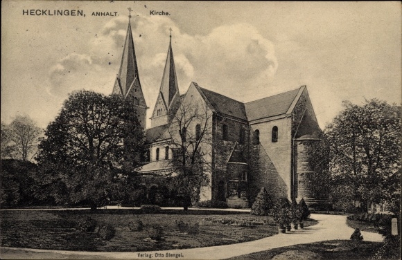 Postcard Hecklingen Salzlandkreis, church