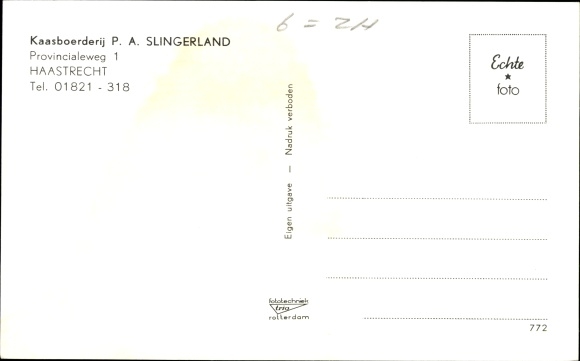 Postcard Haastrecht South Holland, Käsehof PA Slingerland, Provincialeweg 1