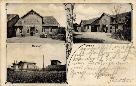 Ak Otze Burgdorf in der Region Hannover, Bahnhof, Gasthof zum Bahnhof, Geschäftshaus