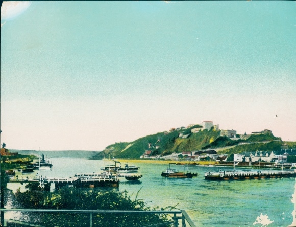 Chromo photo Ehrenbreitstein Koblenz am Rhein, ship bridge