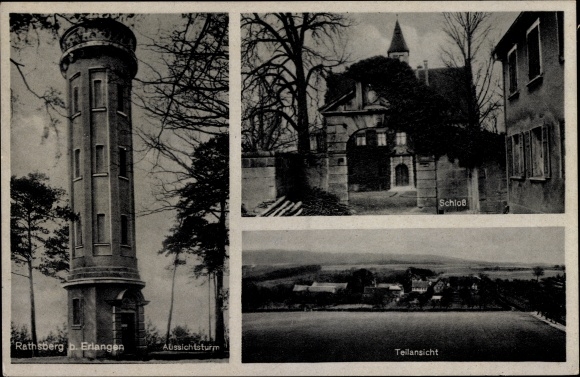 Ak Rathsberg Marloffstein in Midden-Franken Beieren, observatietoren, kasteel, gedeeltelijk uitzicht