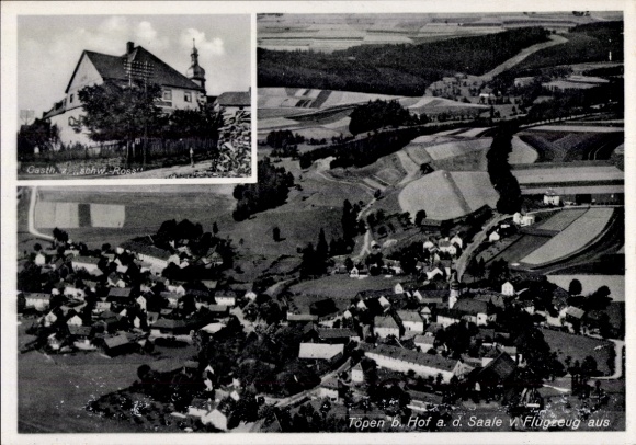Postcard Töpen in Upper Franconia, aerial photograph, Gasth. z. schw. Roß
