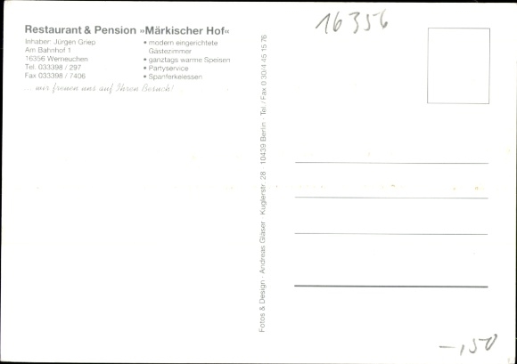 Postcard Werneuchen in the Barnim district, Restaurant & Pension Märkischer Hof, modern furnishings, dining...