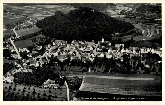 Postcard Türkheim Geislingen an der Steige, aerial view of Türkheim, rural surroundings, road structure