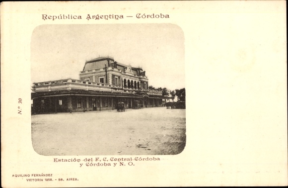 Ak Córdoba Argentinië, treinstation, exterieur