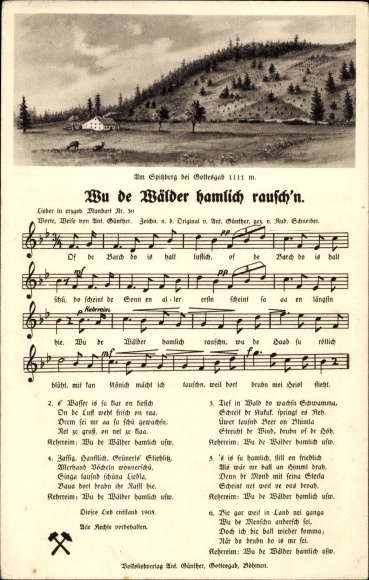 Song Postcard Günther, Anton, Wu de woods hamlich rausch&#39;n, Erzgebirge dialect No. 30, Spitzberg