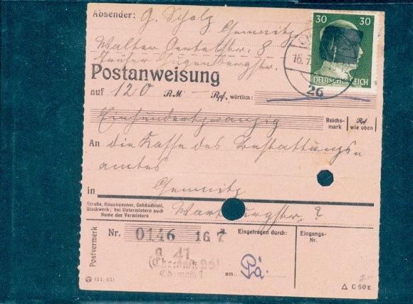 SBZ BL Sachsen, RPD Chemnitz, AP 794 I (2), geprüft Busch BPP, Postanweisung