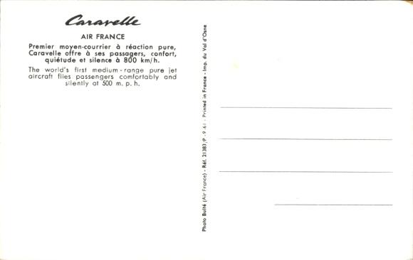 Postcard French passenger aircraft, Air France, Caravelle