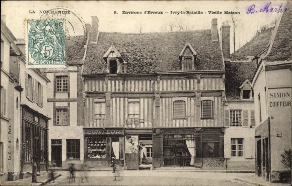 Postcard Ivry the Battle Eure, Old House, Simon Coiffeur